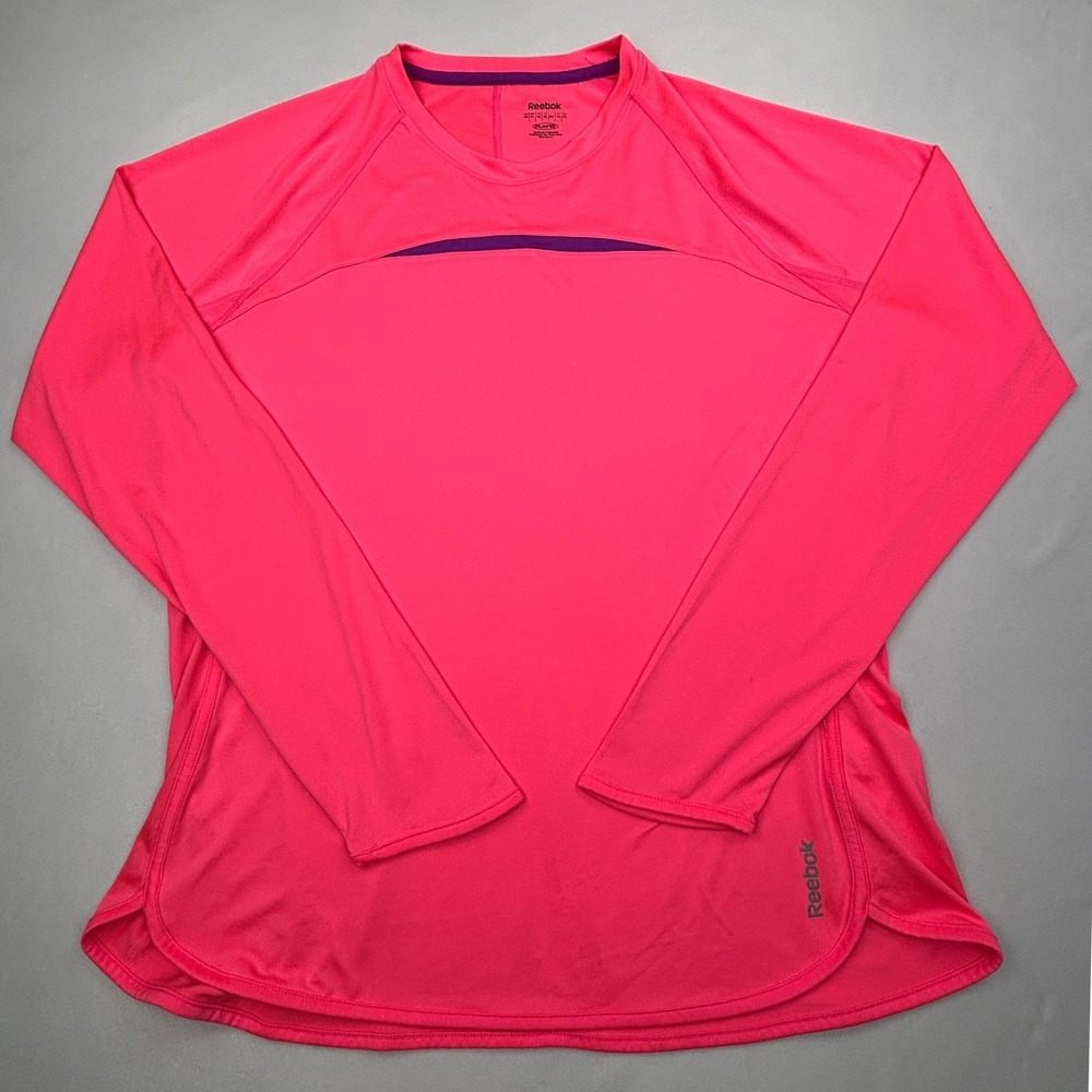 Reebok‎ PlayDry Womens XL Pink Long Sleeve Athletic Workout Top Thumbholes XL
